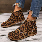 Women's Casual Leopard Lace-Up Flat Ankle Boots 27516532S