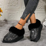 Women's Thick-Sole Plush Lined Sequin Snow Boots 91847313C