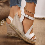 Women's Wedge Heel Peep-toe Platform Sandals with Stud Embellishments 52064474C