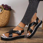 Women's Casual Candy Color Cross Wide Strap Elastic Sandals 16447288S