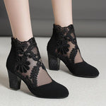Women's Round Toe Chunky Heel Lace Mesh High Heel Sandals 85623401C