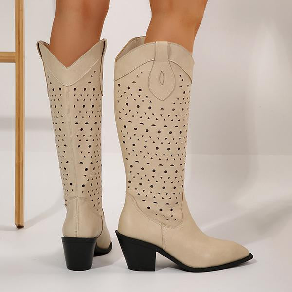 Women's Fashion Hollow Chunky Heel Knee-High Boots 25997127S