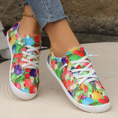 Women's Graffiti Halloween-themed Candy Print Canvas Sneakers 41568928C