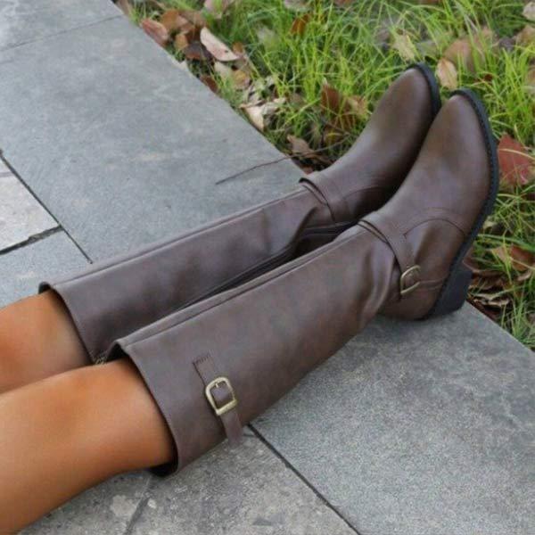 Women's Knee-High Buckle Strap Riding Boots 22128061C