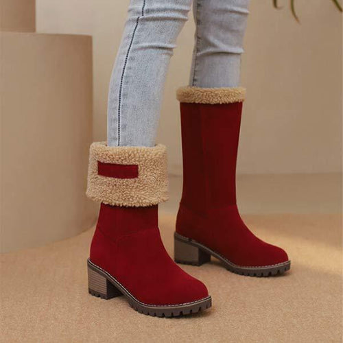 Women's Suede-Like Faux Shearling-Lined Boots with Plush Inner Lining and Chunky Heel 56618094C