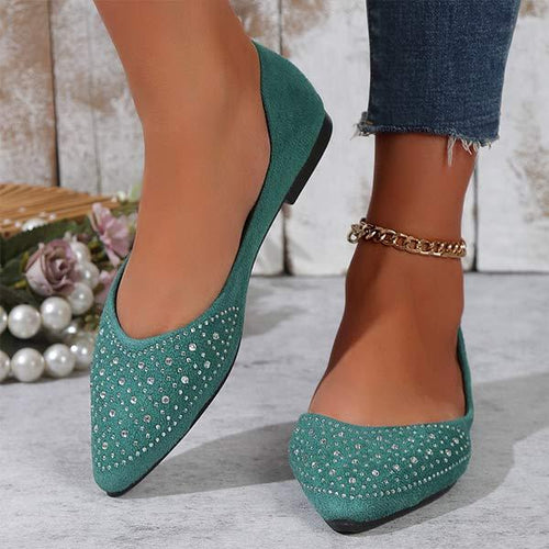 Women's Flat Pointed-Toe Rhinestone Adorned Slip-On Flats 45489325C