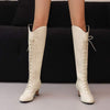 Women's Vintage Mid-Heel Lace-Up Knee-High Boots 23411818C