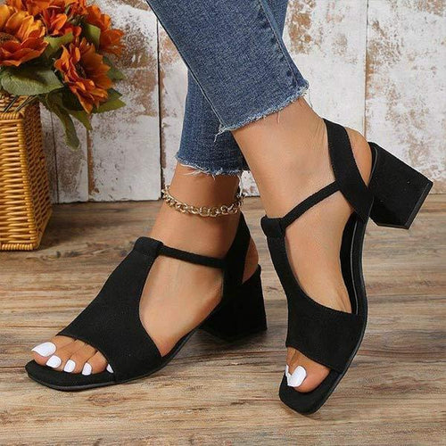 Women's Peep-Toe High Heel Chunky Buckle Sandals 87033570C