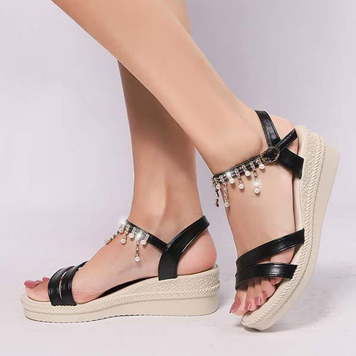 Women's Wedge Heel Fish Mouth Buckle Rhinestone Sandals 84757336C