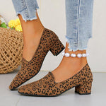 Women's Retro Suede Leopard Print Block Heel Pumps 98940929S