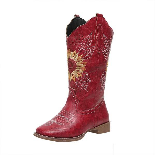 Women's Vintage Embroidered Chunky Heel Long Boots 54607670C