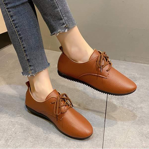 Women's Low Heel Lace-up Round Toe Tie-up Shoes 71938667C