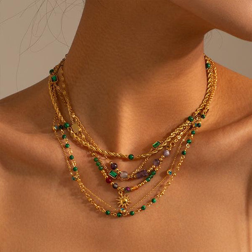 18k Gold-Plated Stainless Steel Turquoise Bead Necklace 58230578S