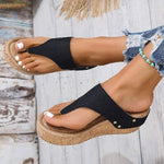 Women's Retro Thick-Soled Wedge Toe-Post Sandals 60874927C