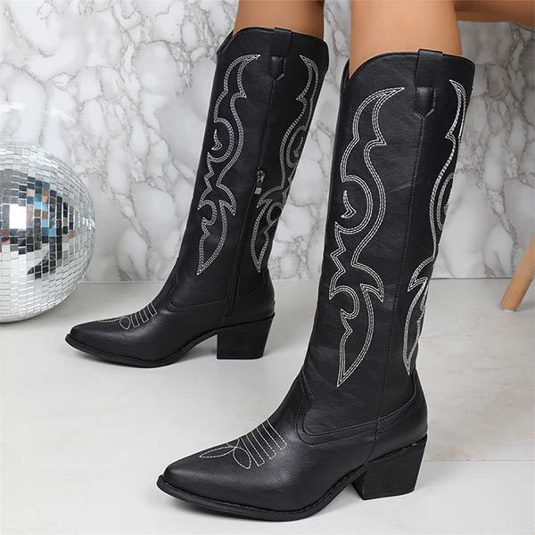 Women's Pointed Toe Western Embroidered Knee-High Cowboy Boots 35314587C