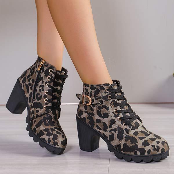 Women's Autumn/Winter Lace-Up Chunky Heel Ankle Boots 10477515C