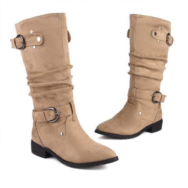 Women's Low Heel Suede Slouch Fashion Boots 90329834C