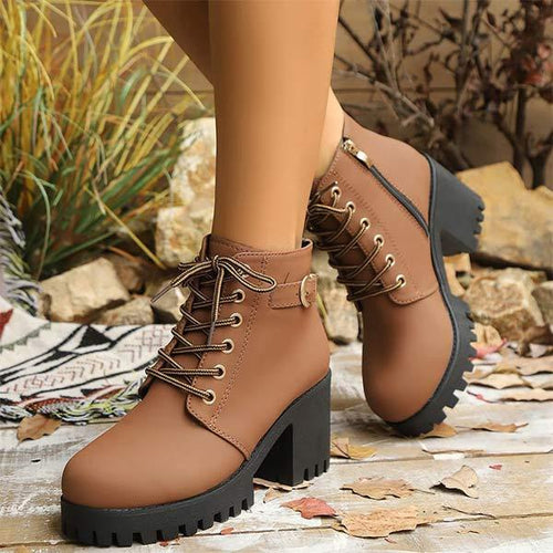 Women's Vintage Buckle Detail Chunky Heel Martin Boots 26425123C