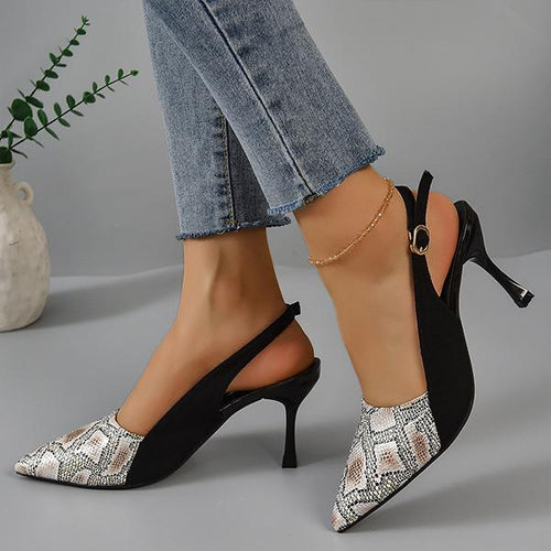 Women's Fashionable Snake Print Pointed Toe Dress Sandals 83499731S