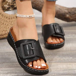 Women's Wedge Stitch Detail Buckle Thick-Soled Slide Sandals 04307268C