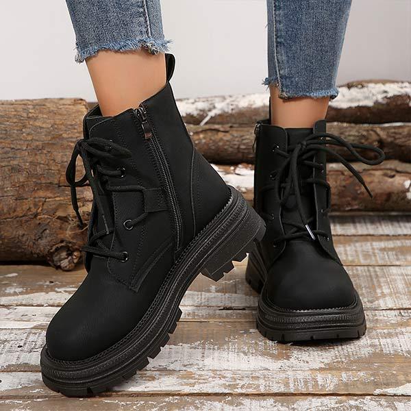 Women's Thick-Soled Lace-Up Combat Boots 57691545C