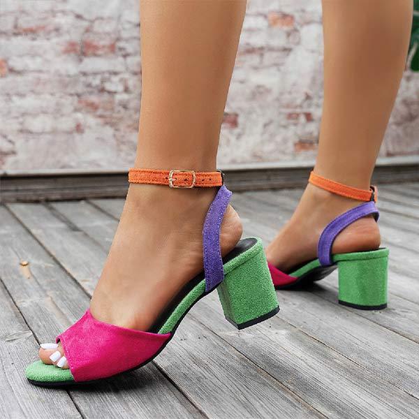 Women's Colorful Thin Strap Buckle Thick Heel Sandals 48043867C