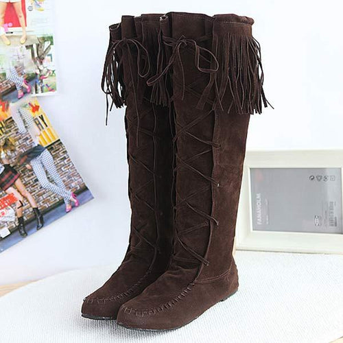 Women's Lace-Up Flat Knee-High Boots 97681129C