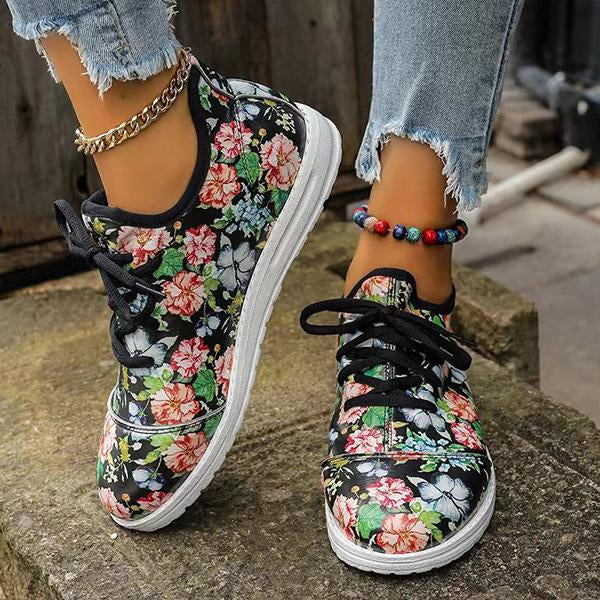 Women's Casual Printed Lace-Up Flats 65325683S