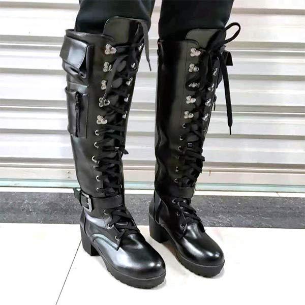 Women's Platform Knee-High Boots with Buckle Straps 94239980C