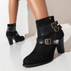 Women's Casual Belt Buckle Suede Chunky Heel Boots 13586230S