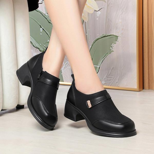 Women's Casual Zippered Retro Thick Heel Pumps 09515320S