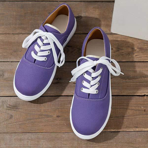 Women's Casual Round Toe Lace-Up Candy-Colored Canvas Shoes 81015489C