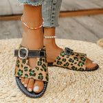 Women's Leopard Print Belt Buckle Casual Flat Slippers 37596759S