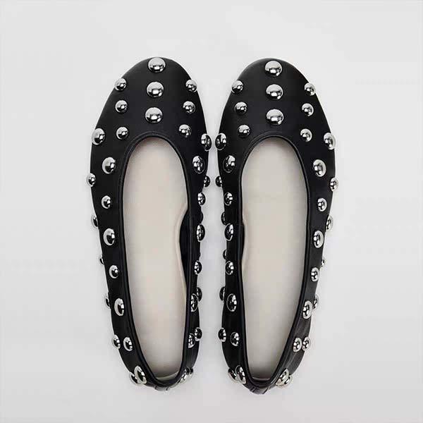 Women's Black Studded Ballet Flats 08457223C