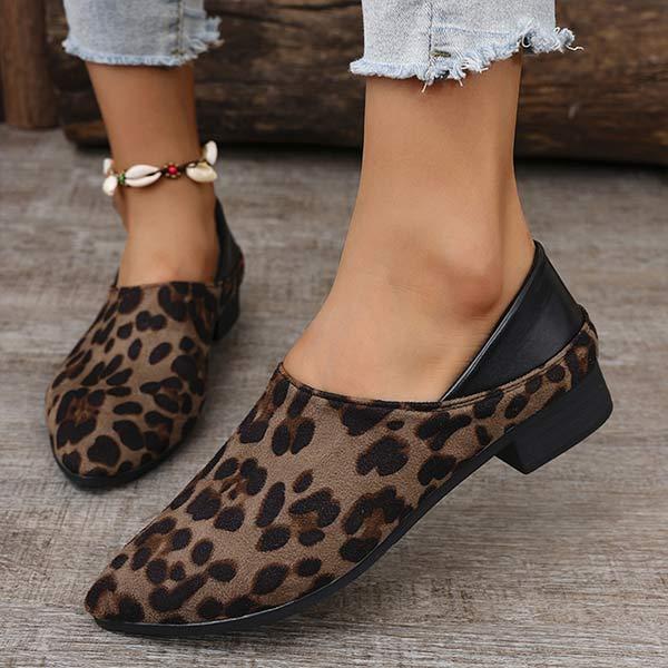 Women's Pointed Toe Leopard Print Color Block Flats 34926306C