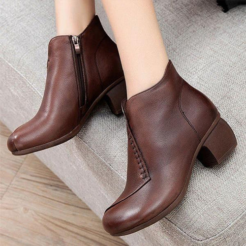 Women's Vintage Handmade Chunky Heel Ankle Boots 78787490C