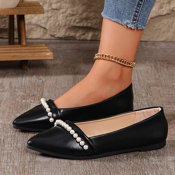 Women's Pearl-Embellished Pointed Toe Slip-On Flats 27726865C