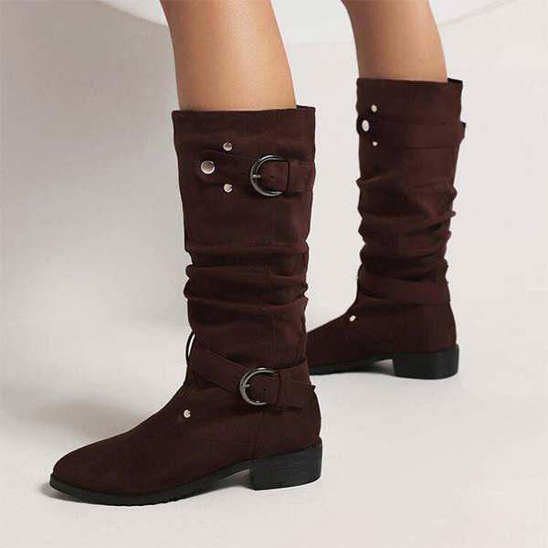 Women's Low Heel Suede Slouch Fashion Boots 90329834C