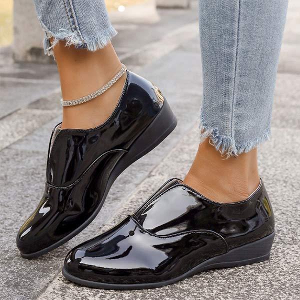 Women's Round Toe Shiny Leather Wedge Shoes 94472029C