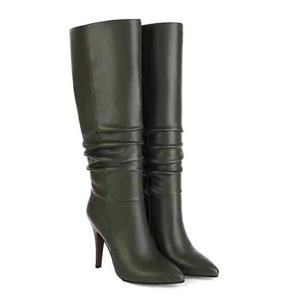 Women's Pointed Toe Ruched Knee-High Boots 80757483C