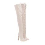 Women's Pointed-Toe Stiletto Lace-Up Over-the-Knee Pole Dance Boots 72278925C