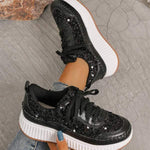 Women's Lace-Up Platform Thick-Soled Graffiti Sneakers 07264816C