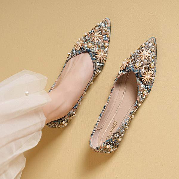 Women's Pointed Toe Flat Shoes with Rhinestone Detail 84856316C