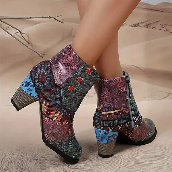 Women's Bohemian Vintage Patchwork High Heel Ankle Boots 47253677C