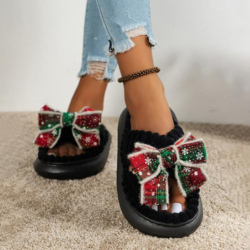 Women’s Casual Christmas Snowflake Bow Plush Slippers 41024355S