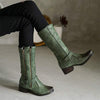 Women's Buckle Strap Side Zipper Block Heel Knee-High Boots 35927786C