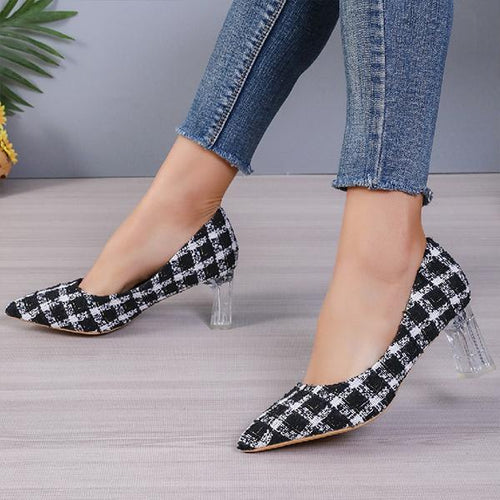 Women's Fashionable Houndstooth Block Heel Pumps 08822753S