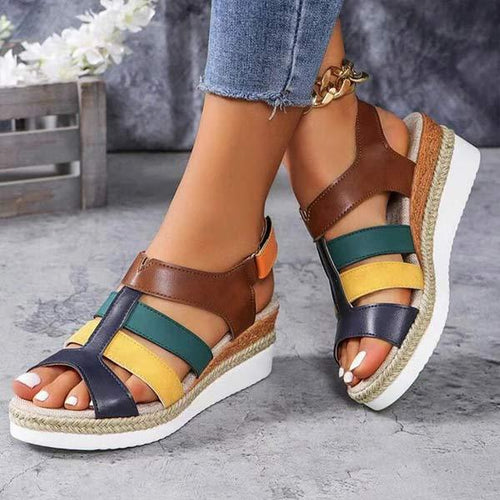 Women's Color-Block Vintage Wedge Sandals 41228972C