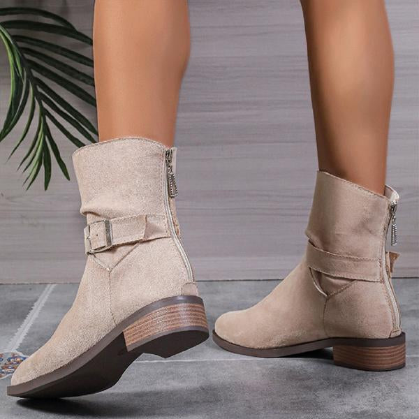 Women's Casual Belt Buckle Pleated Ankle Boots 06267018S