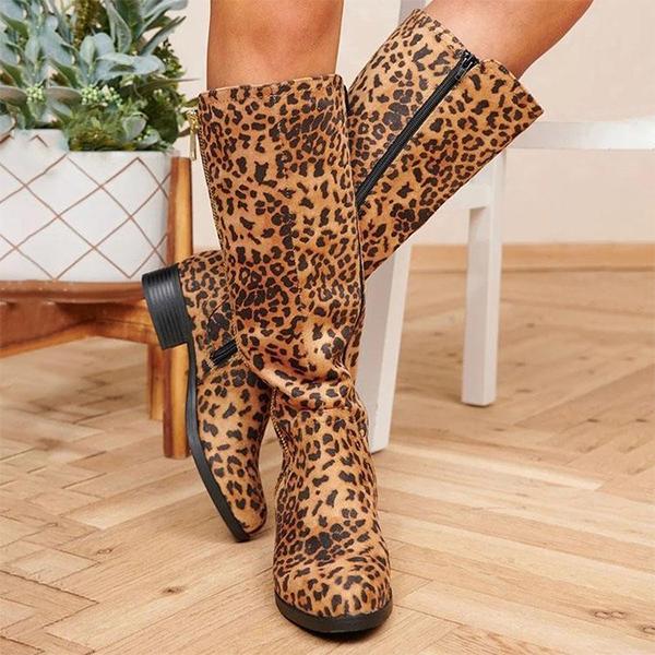 Women's Fashion Leopard Zipper Knee Boots 74247014S